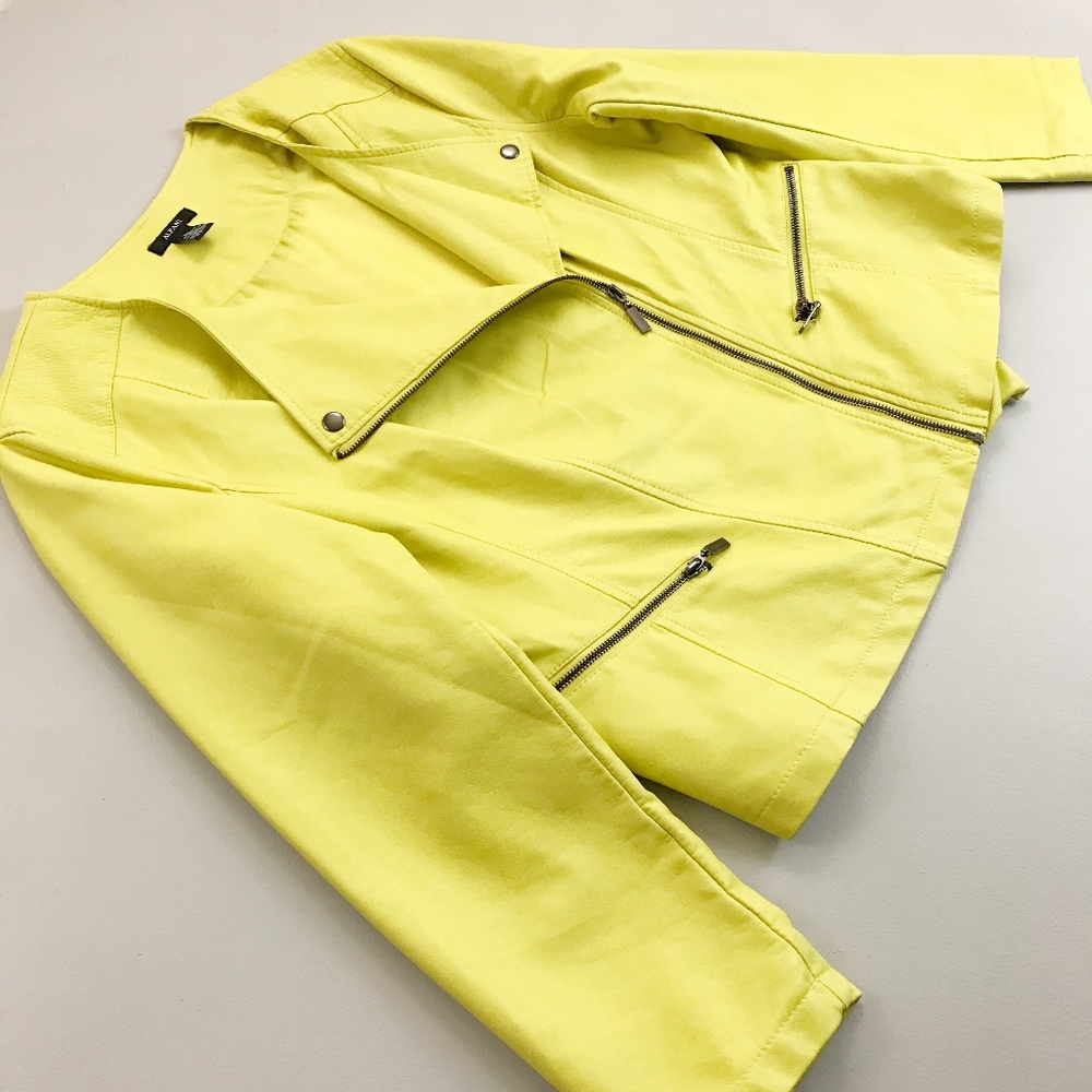 ALFANI Graphic Mood Faux Leather Moto Jacket XL Asymmetrical Zip Front Luxe Lime - Picture 2 of 7